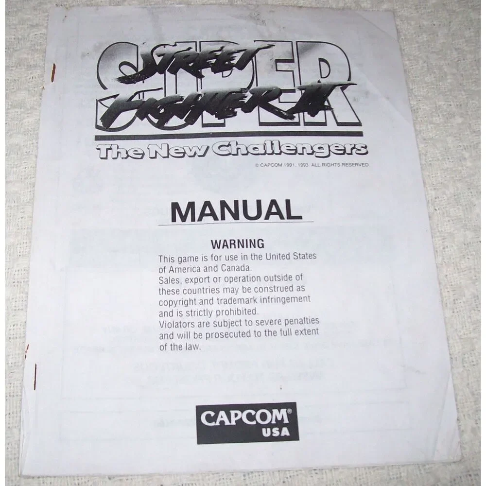 Super Street Fighter II Original Video Game Service Manual Vintage Capcom FAIR